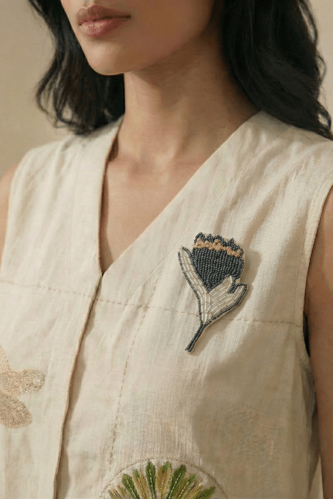 Handcrafted Brooch with Intricate beads and katdana embroidery - Western Era Brooches for women
