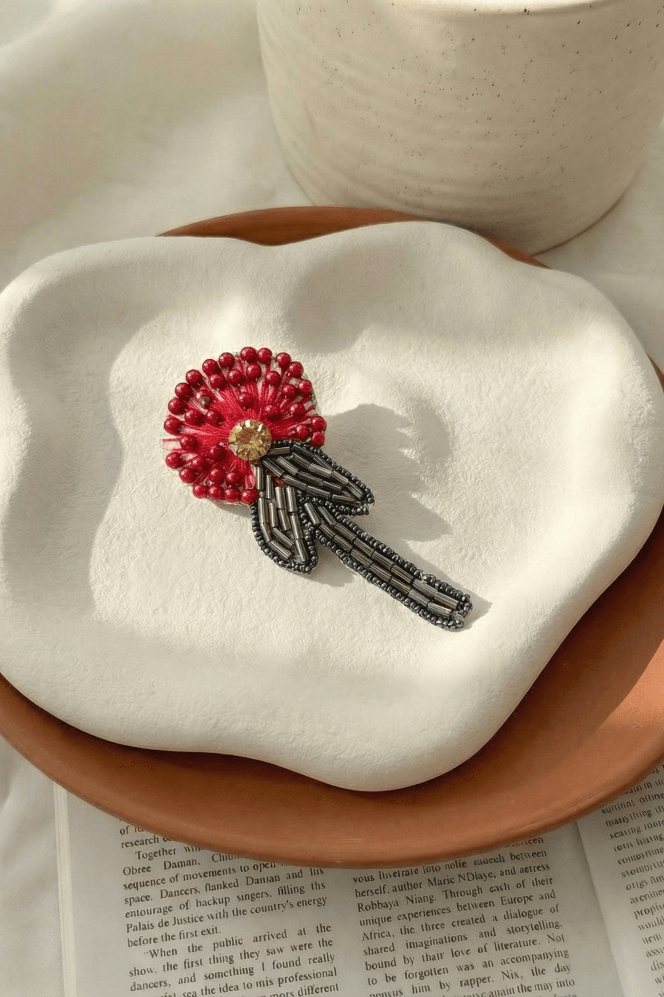 Handcrafted Flower Motif Brooch with Intricate Embroidery - Western Era Accessories for women