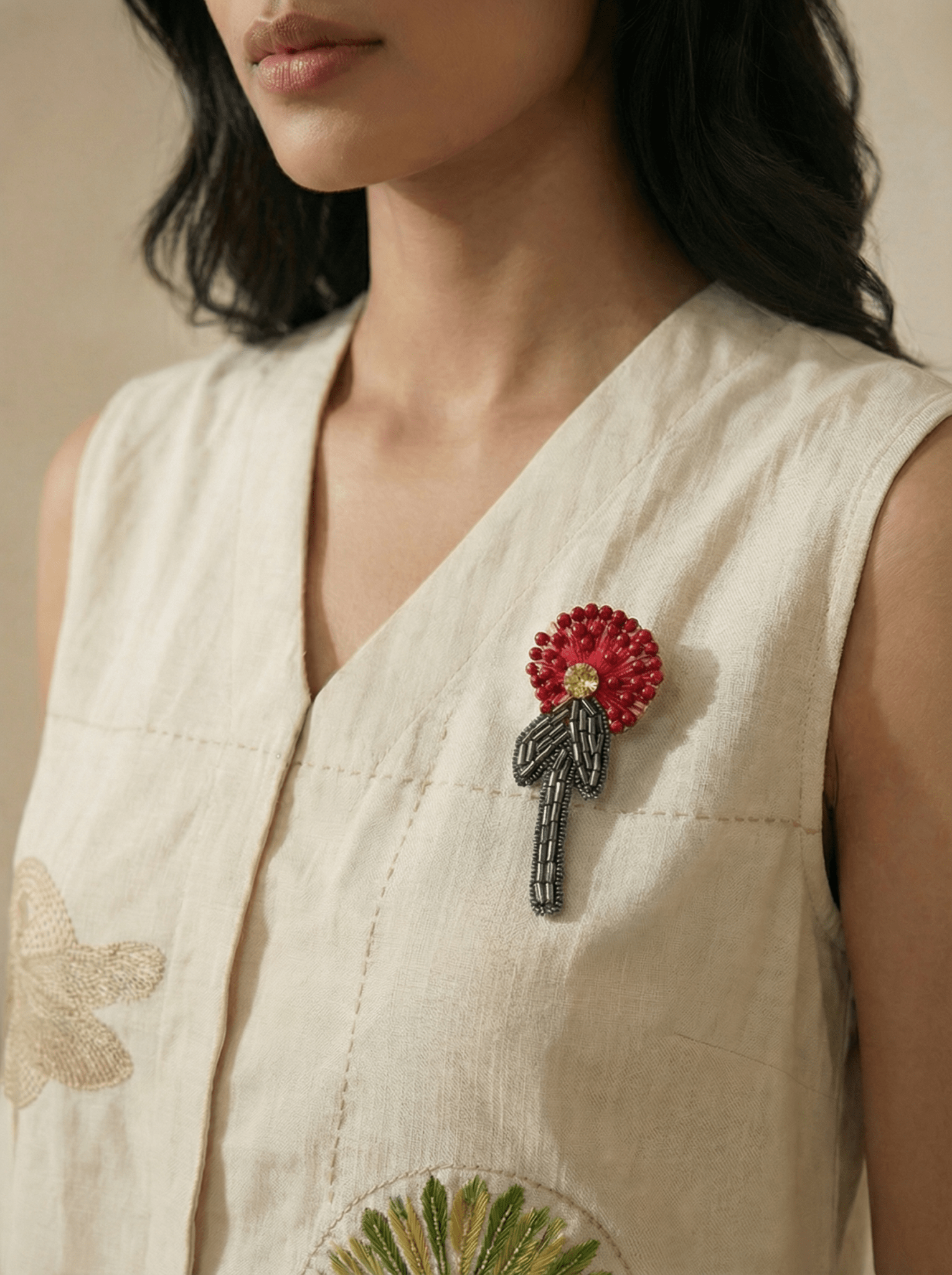 Handcrafted Flower Motif Brooch with Intricate Embroidery - Western Era Accessories for women