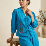 Handline Knotted Top with Kasuti Embroidery And Gathered Sleeve - Western Era Tops for women
