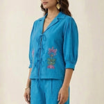 Handline Knotted Top with Kasuti Embroidery And Gathered Sleeve - Western Era Tops for women