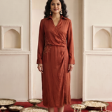Mandala Inspired Embroidered Side Wrap Gathered and Collar Nack Dress