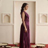 Women's Solid Wine Purple with Waist Embellishment Maxi Dress