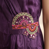 Midnight Bloom Waist Detail and One Shoulder Drap Top with Mandala Motif with Off White Stat Fit Pan Co Ord Set