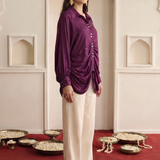 Kaftan Women's Wine Embroidered High Low Shirt