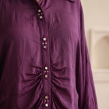 Kaftan Women's Wine Embroidered High Low Shirt