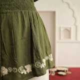 Sculpted Smocked Waist Shirt Top with Bottom Embroidery Details