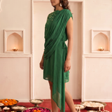Embellished And One Shoulder Draped Dress