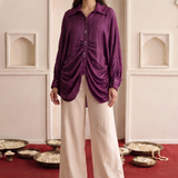 Kaftan Women's Wine Embroidered High Low Shirt