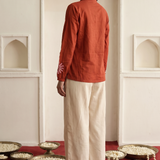 Women's Rust Big Flower Embroidered Top and Off-White Stat Fit Pant Co-ord Set