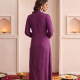 Women's Purple Front Button with Mirror embellishment Midi Dress