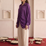 Kaftan Women's Wine Embroidered High Low Shirt