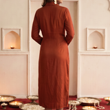 Mandala Inspired Embroidered Side Wrap Gathered and Collar Nack Dress