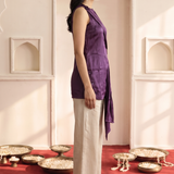 Midnight Bloom Waist Detail and One Shoulder Drap Top with Mandala Motif with Off White Stat Fit Pan Co Ord Set