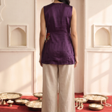 Midnight Bloom Waist Detail And One Shoulder Drap Top with Mandala Motif