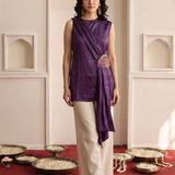 Midnight Bloom Waist Detail And One Shoulder Drap Top with Mandala Motif