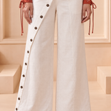 This Off White Overlapped Front Button Wide-Leg Trouser