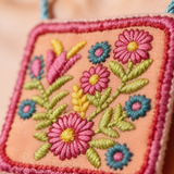 Fabric Necklace Featuring Intricate Floral Thread Embroidery In Playful Hues