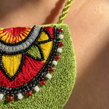 Necklace Featuring Intricate Multicolour Thread Embroidery & Delicate Beadwork.