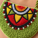 Necklace Featuring Intricate Multicolour Thread Embroidery & Delicate Beadwork.