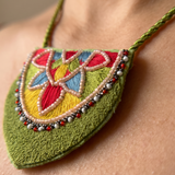 Necklace Featuring Vibrant Thread Embroidery, Delicate Beadwork