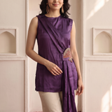 Midnight Bloom Waist Detail And One Shoulder Drap Top with Mandala Motif