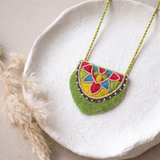 Necklace Featuring Vibrant Thread Embroidery, Delicate Beadwork