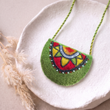 Necklace Featuring Intricate Multicolour Thread Embroidery & Delicate Beadwork.