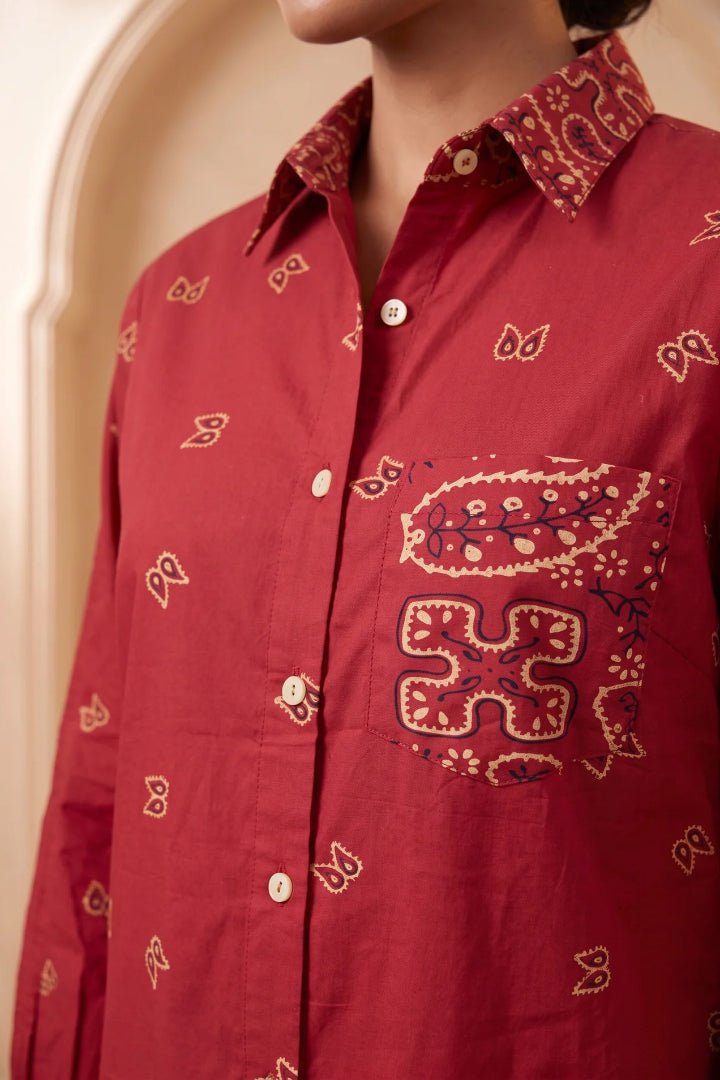 High & Low Hem Bandana Print Inspired Shirt with front pocket - Western Era Tops for women
