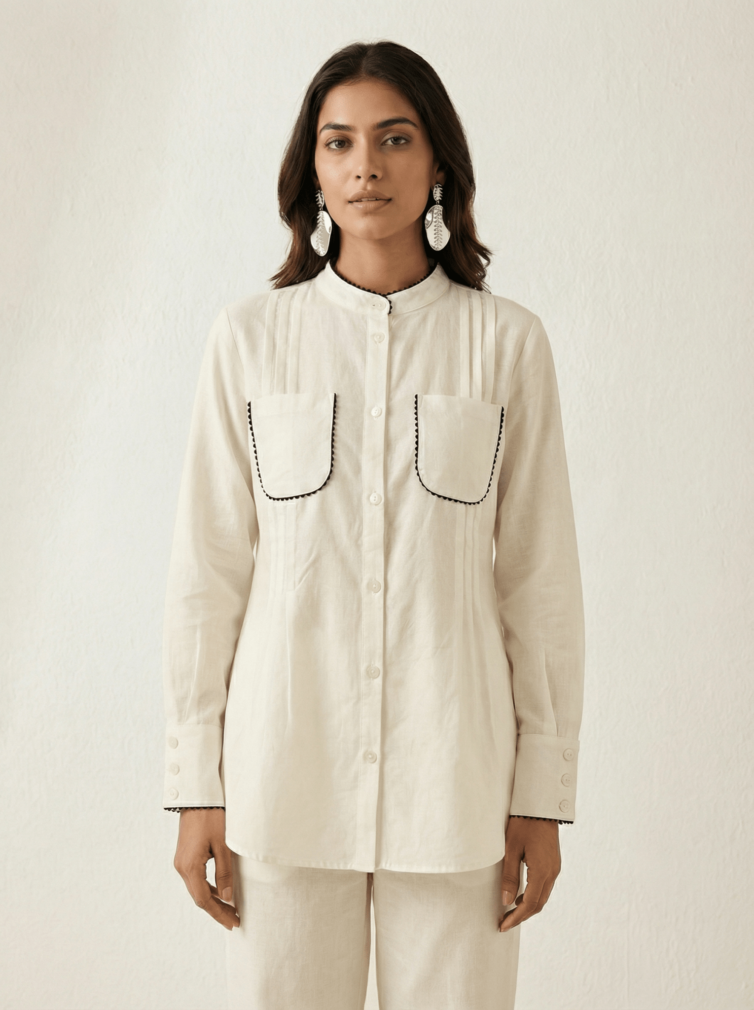 High - Low Shirt Front Pleating Styling With Lace Design Co - ord Set - Western Era Co - ord set for women