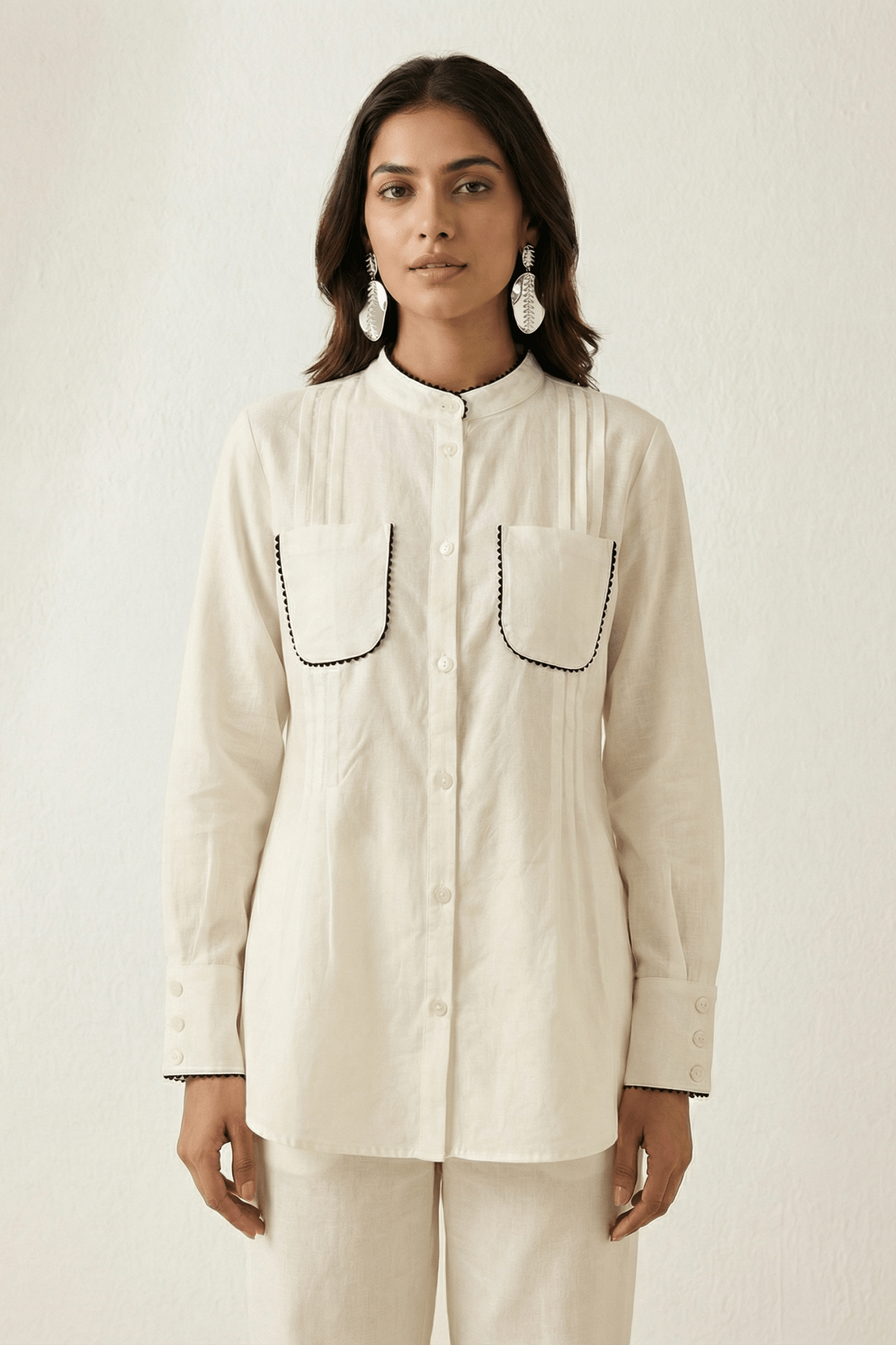 High - Low Shirt Front Pleating Styling With Lace Design - Western Era Tops for women