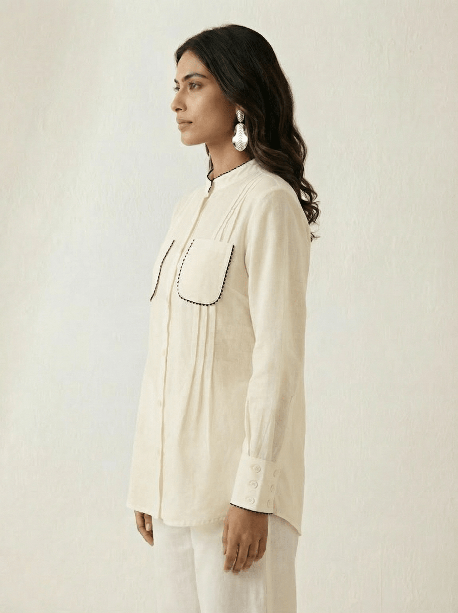 High - Low Shirt Front Pleating Styling With Lace Design - Western Era Tops for women