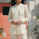 High - Low Shirt Front Pleating Styling With Lace Design - Western Era Tops for women
