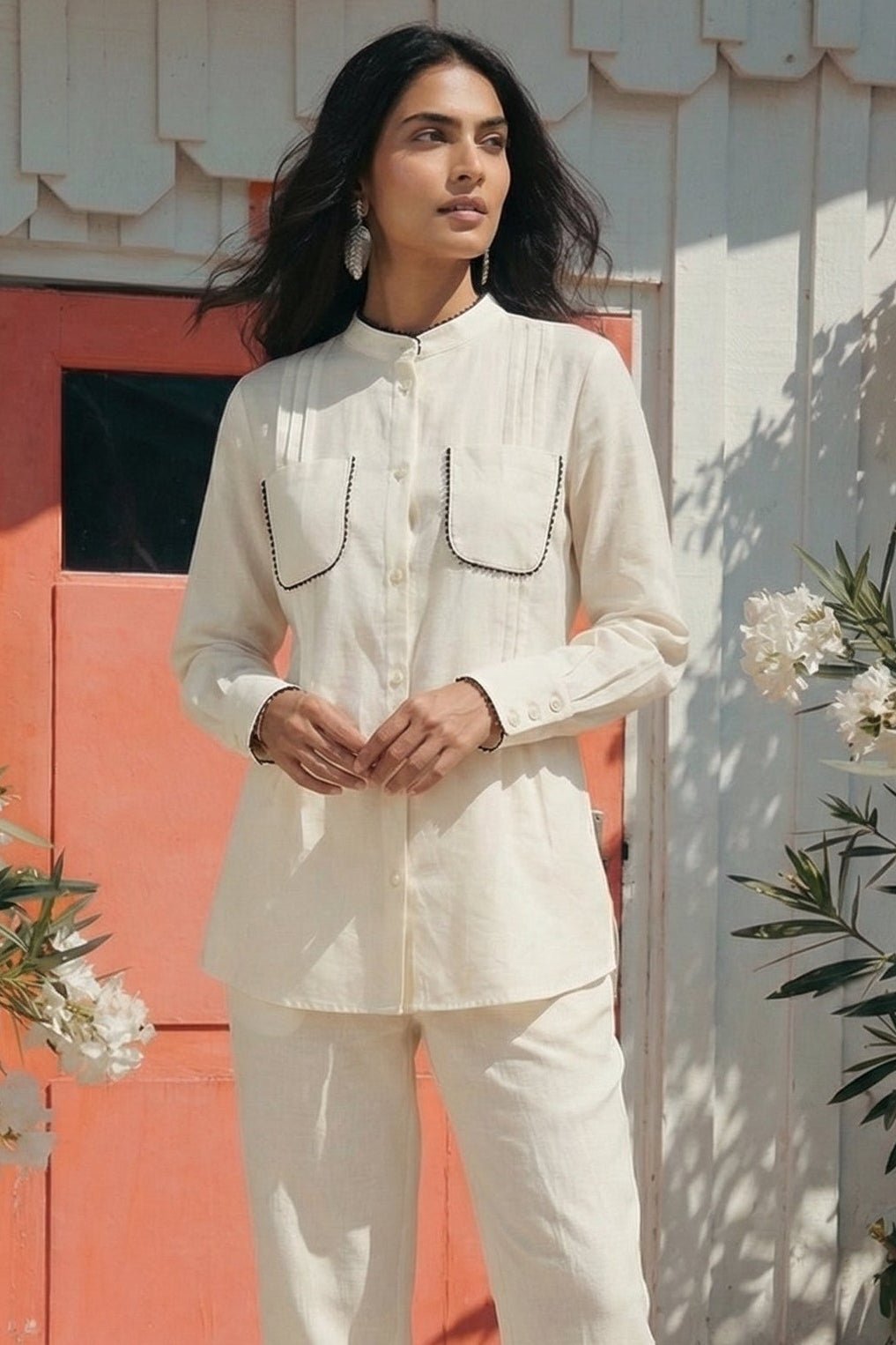 High - Low Shirt Front Pleating Styling With Lace Design - Western Era Tops for women