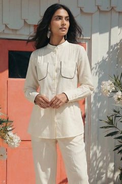 High - Low Shirt Front Pleating Styling With Lace Design - Western Era Tops for women