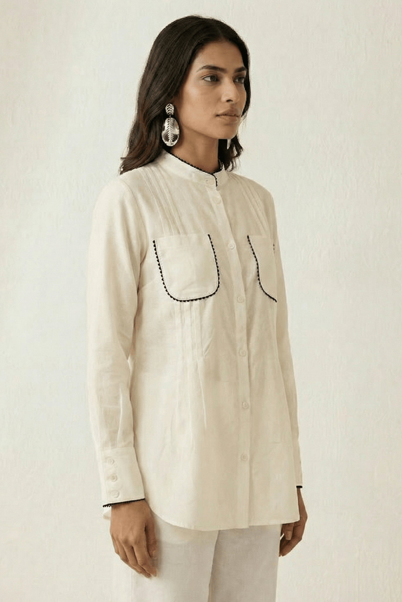 High - Low Shirt Front Pleating Styling With Lace Design - Western Era Tops for women