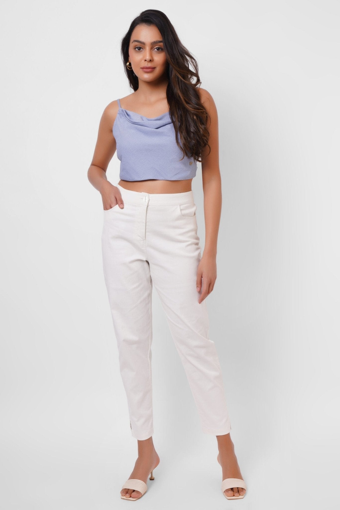 High waist white straight fit trousers - Western Era trousers for women