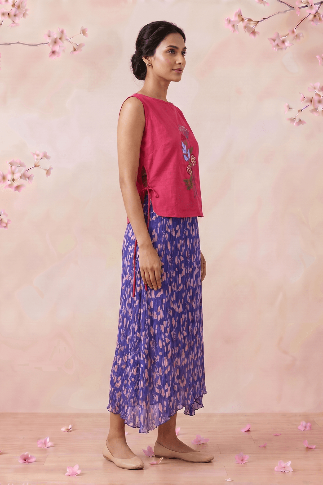 Hot Pink Bloom Overtop With Front Embroidery And Side Knot - Western Era Tops for women