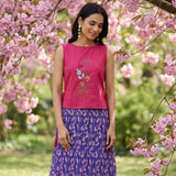 Hot Pink Bloom Overtop With Front Embroidery And Side Knot - Western Era Tops for women