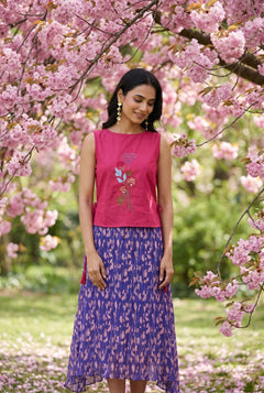 Hot Pink Bloom Overtop With Front Embroidery And Side Knot - Western Era Tops for women