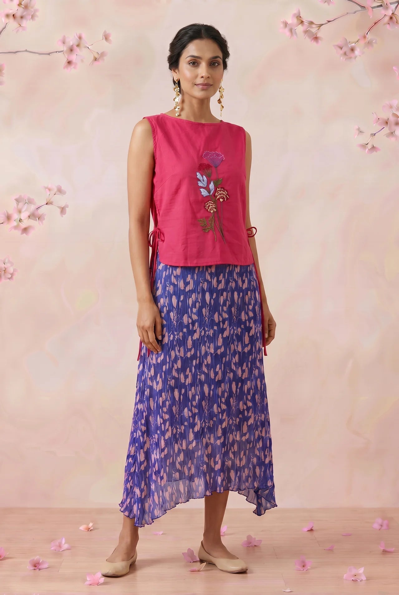 Hot Pink Bloom Overtop With Front Embroidery And Side Knot - Western Era Tops for women