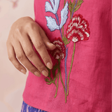 Hot Pink Bloom Overtop With Front Embroidery And Side Knot - Western Era Tops for women