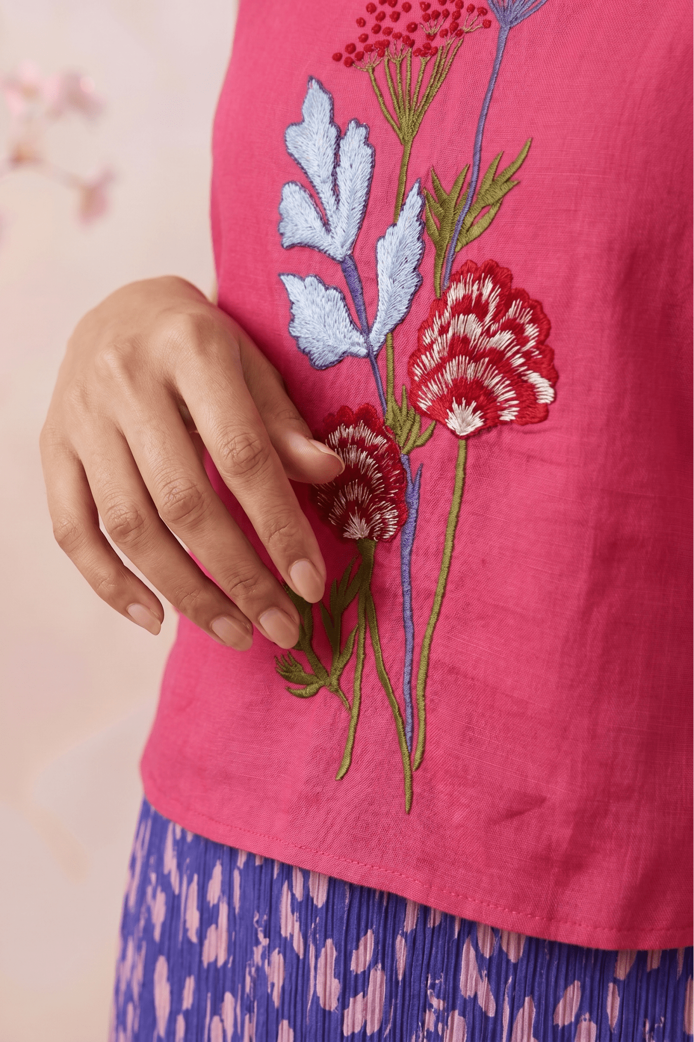 Hot Pink Bloom Overtop With Front Embroidery And Side Knot - Western Era Tops for women