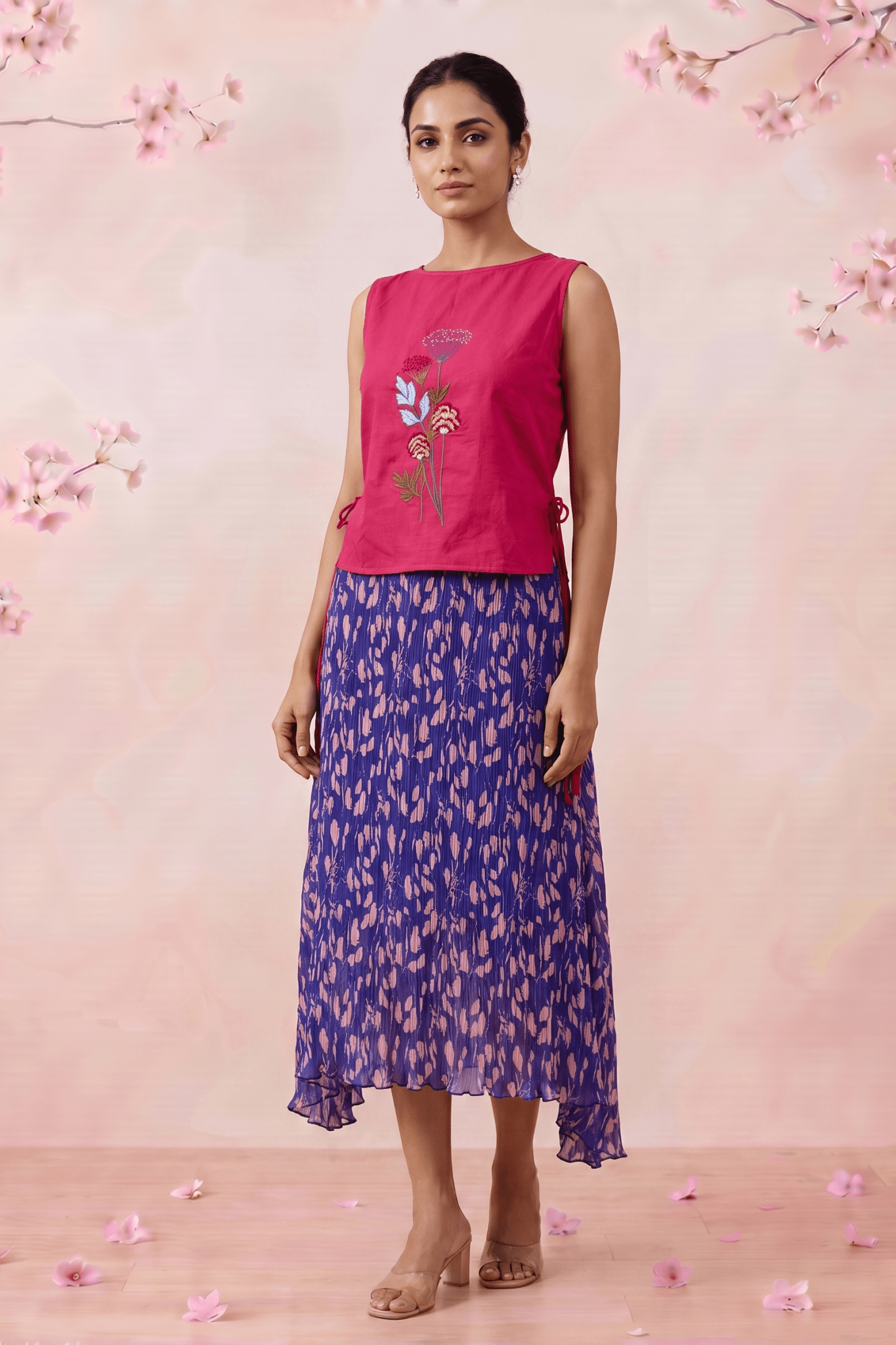 Hot Pink Bloom Overtop With Front Embroidery And Side Knot - Western Era Tops for women