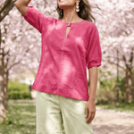 Hot Pink Hue Reina Wave Front Embroidery And Keyhole Co - Ord Set - Western Era Co - ord set for women