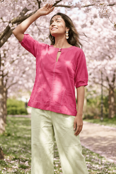 Hot Pink Hue Reina Wave Front Embroidery And Keyhole Co - Ord Set - Western Era Co - ord set for women