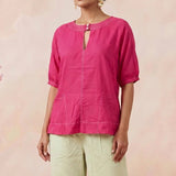 Hot Pink Hue Reina Wave Front Embroidery And Keyhole Co - Ord Set - Western Era Co - ord set for women