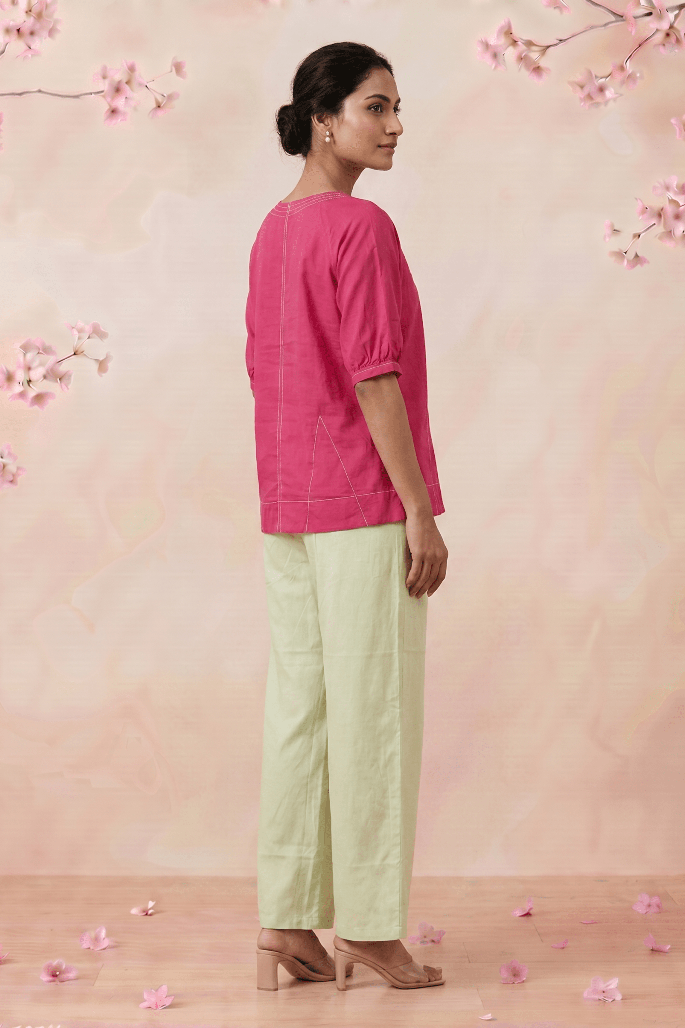 Hot Pink Hue Reina Wave Front Keyhole Top With Pearl Button - Western Era Tops for women