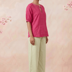 Hot Pink Hue Reina Wave Front Keyhole Top With Pearl Button - Western Era Tops for women