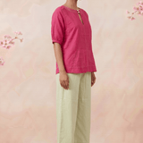 Hot Pink Hue Reina Wave Front Keyhole Top With Pearl Button - Western Era Tops for women